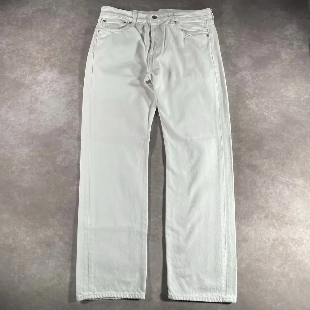 Vintage Levi’s 501 Button Fly White Denim Jeans Casual 33x29